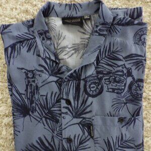 Harley Davidson Mens Short Sleeve Shirt Blue 2XLarge Tropical Motorcycle Print